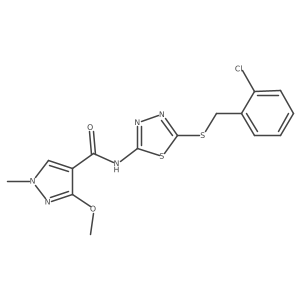N-(5-((2-chlorobenzyl)thio)-1,3,4-thiadiazol-2-yl)-3-methoxy-1-methyl-1H-pyrazole-4-carboxamide结构式