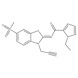 (E)-1-ethyl-N-(6-(methylsulfonyl)-3-(prop-2-yn-1-yl)benzo[d]thiazol-2(3H)-ylidene)-1H-pyrazole-5-carboxamide结构式