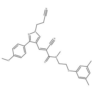 2-cyano-3-[1-(2-cyanoethyl)-3-(4-methoxyphenyl)-1H-pyrazol-4-yl]-N-[2-(3,5-dimethylphenoxy)ethyl]-N-methylprop-2-enamide结构式