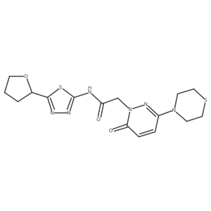 2-[6-oxo-3-(thiomorpholin-4-yl)pyridazin-1(6H)-yl]-N-[(2E)-5-(tetrahydrofuran-2-yl)-1,3,4-thiadiazol-2(3H)-ylidene]acetamide结构式