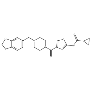 N-(4-(4-(benzo[d][1,3]dioxol-5-ylmethyl)piperazine-1-carbonyl)oxazol-2-yl)cyclopropanecarboxamide结构式