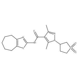 1-(1,1-dioxidotetrahydrothiophen-3-yl)-3,5-dimethyl-N-(5,6,7,8-tetrahydro-4H-cyclohepta[d][1,3]thiazol-2-yl)-1H-pyrazole-4-carboxamide结构式