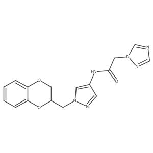 N-(1-((2,3-dihydrobenzo[b][1,4]dioxin-2-yl)methyl)-1H-pyrazol-4-yl)-2-(1H-1,2,4-triazol-1-yl)acetamide Structure
