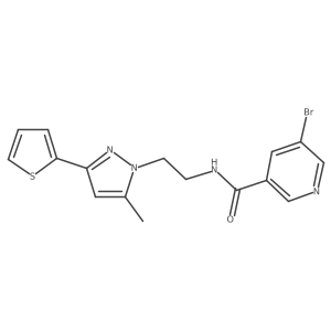 5-bromo-N-(2-(5-methyl-3-(thiophen-2-yl)-1H-pyrazol-1-yl)ethyl)nicotinamide结构式