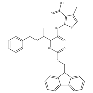 5-[3-(benzyloxy)-2-({[(9H-fluoren-9-yl)methoxy]carbonyl}amino)butanamido]-3-methyl-1,2-thiazole-4-carboxylic acid结构式