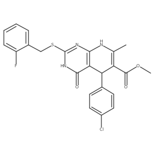 Methyl 5-(4-chlorophenyl)-2-((2-fluorobenzyl)thio)-7-methyl-4-oxo-3,4,5,8-tetrahydropyrido[2,3-d]pyrimidine-6-carboxylate结构式