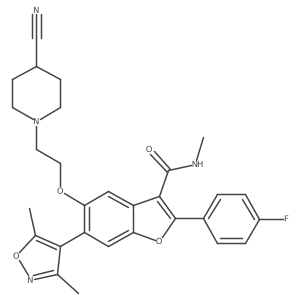 5-[2-(4-cyano-1-piperidyl)ethoxy]-6-(3,5-dimethylisoxazol-4-yl)-2-(4-fluorophenyl)-N-methyl-benzofuran-3-carboxamide Structure