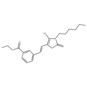 (E)-ethyl 3-(((3-hexyl-4-oxo-2-thioxothiazolidin-5-ylidene)methyl)amino)benzoate结构式