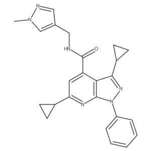3,6-dicyclopropyl-N-[(1-methyl-1H-pyrazol-4-yl)methyl]-1-phenyl-1H-pyrazolo[3,4-b]pyridine-4-carboxamide结构式