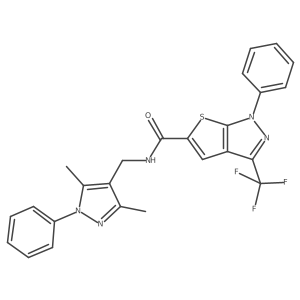 N-[(3,5-dimethyl-1-phenyl-1H-pyrazol-4-yl)methyl]-1-phenyl-3-(trifluoromethyl)-1H-thieno[2,3-c]pyrazole-5-carboxamide结构式