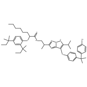Octanamide, 2-[2,4-bis(1,1-dimethylpropyl)phenoxy]-N-[2-[7-[4-[1-(4-hydroxyphenyl)-1-methylethyl]phenoxy]-6-(1-methylethyl)-3H-pyrazolo[1,5-b][1,2,4]triazol-2-yl]propyl]- Structure