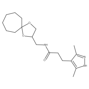 3-(3,5-dimethyl-1H-pyrazol-4-yl)-N-({1,4-dioxaspiro[4.6]undecan-2-yl}methyl)propanamide结构式
