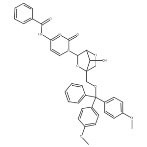 N-(1-((1R,3R,4R,7S)-1-((Bis(4-methoxyphenyl)(phenyl)methoxy)methyl)-7-hydroxy-2,5-dioxabicyclo[2.2.1]heptan-3-yl)-2-oxo-1,2-dihydropyrimidin-4-yl)benzamide Structure