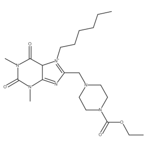 ethyl 4-[(7-hexyl-1,3-dimethyl-2,6-dioxo-5H-purin-7-ium-8-yl)methyl]piperazine-1-carboxylate结构式