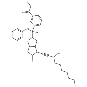 Benzoic acid, 3-[1-[hexahydro-5-hydroxy-4-(3-hydroxy-1-decyn-1-yl)-2H-cyclopenta[b]furan-2-yl]-1-(phenylseleno)ethyl]-, methyl ester结构式