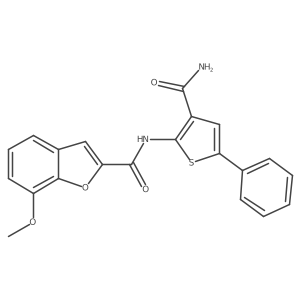 N-(3-carbamoyl-5-phenylthiophen-2-yl)-7-methoxybenzofuran-2-carboxamide结构式