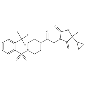 5-Cyclopropyl-5-methyl-3-[2-oxo-2-[4-[[2-(trifluoromethyl)phenyl]sulfonyl]-1-piperazinyl]ethyl]-2,4-imidazolidinedione结构式
