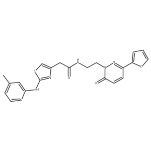 N-(2-(3-(furan-2-yl)-6-oxopyridazin-1(6H)-yl)ethyl)-2-(2-((4-methylpyridin-2-yl)amino)thiazol-4-yl)acetamide结构式