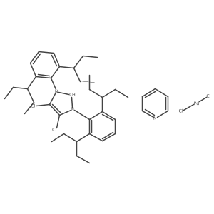 {1,3-bis[2,6-bis(pentan-3-yl)phenyl]-4,5-dichloro-2,3-dihydro-1H-imidazol-2-id-2-yl}dichloro(pyridin-1-ium-1-yl)palladium结构式