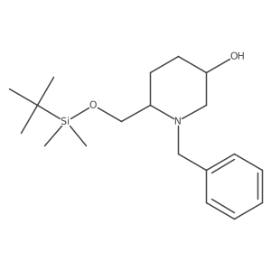 cis-1-Benzyl-6-(tert-butyl-dimethyl-silanyloxymethyl)-piperidin-3-ol结构式