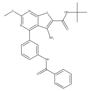 5-Amino-4-(3-benzamidophenyl)-N-(tert-butyl)-2-(methylthio)thieno[2,3-d]pyrimidine-6-carboxamide结构式