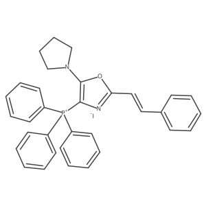 (2-Styryl-5-tetrahydro-1H-pyrrol-1-yl-1,3-oxazol-4-yl)(triphenyl)phosphonium iodide结构式