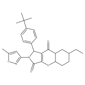 1-(4-tert-butylphenyl)-7-ethyl-2-(5-methyl-1,2-oxazol-3-yl)-4a,5,6,7,8,8a-hexahydro-1H-chromeno[2,3-c]pyrrole-3,9-dione结构式