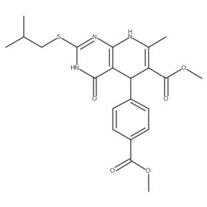 Methyl 2-(isobutylthio)-5-(4-(methoxycarbonyl)phenyl)-7-methyl-4-oxo-3,4,5,8-tetrahydropyrido[2,3-d]pyrimidine-6-carboxylate结构式