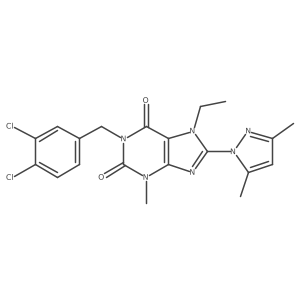 1-(3,4-dichlorobenzyl)-8-(3,5-dimethyl-1H-pyrazol-1-yl)-7-ethyl-3-methyl-1H-purine-2,6(3H,7H)-dione结构式