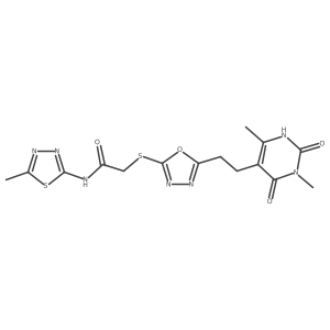 2-((5-(2-(3,6-dimethyl-2,4-dioxo-1,2,3,4-tetrahydropyrimidin-5-yl)ethyl)-1,3,4-oxadiazol-2-yl)thio)-N-(5-methyl-1,3,4-thiadiazol-2-yl)acetamide Structure