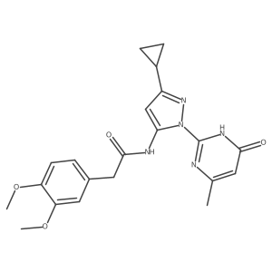 N-(3-cyclopropyl-1-(4-methyl-6-oxo-1,6-dihydropyrimidin-2-yl)-1H-pyrazol-5-yl)-2-(3,4-dimethoxyphenyl)acetamide Structure