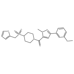 (4-((furan-2-ylmethyl)sulfonyl)piperidin-1-yl)(3-(3-methoxyphenyl)-1-methyl-1H-pyrazol-5-yl)methanone结构式