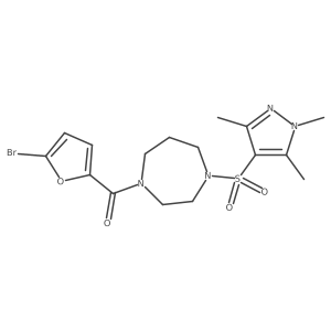 (5-bromofuran-2-yl)(4-((1,3,5-trimethyl-1H-pyrazol-4-yl)sulfonyl)-1,4-diazepan-1-yl)methanone结构式