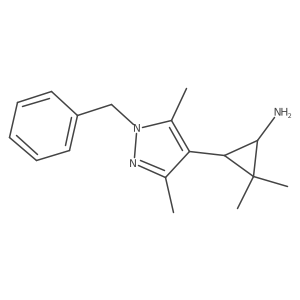 rac-(1R,3R)-3-(1-benzyl-3,5-dimethyl-1H-pyrazol-4-yl)-2,2-dimethylcyclopropan-1-amine结构式