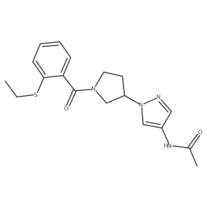 N-(1-{1-[2-(ethylsulfanyl)benzoyl]pyrrolidin-3-yl}-1H-pyrazol-4-yl)acetamide结构式
