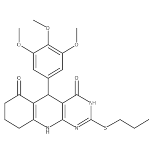 2-(propylsulfanyl)-5-(3,4,5-trimethoxyphenyl)-5,8,9,10-tetrahydropyrimido[4,5-b]quinoline-4,6(3H,7H)-dione结构式