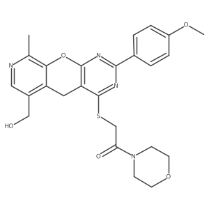 2-{[11-(Hydroxymethyl)-5-(4-methoxyphenyl)-14-methyl-2-oxa-4,6,13-triazatricyclo[8.4.0.0^{3,8}]tetradeca-1(10),3(8),4,6,11,13-hexaen-7-yl]sulfanyl}-1-(morpholin-4-yl)ethan-1-one结构式