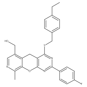 (7-{[(4-Ethylphenyl)methyl]sulfanyl}-5-(4-fluorophenyl)-14-methyl-2-oxa-4,6,13-triazatricyclo[8.4.0.0^{3,8}]tetradeca-1(10),3(8),4,6,11,13-hexaen-11-yl)methanol Structure