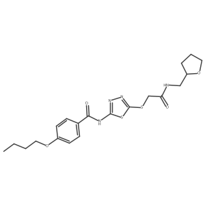 4-butoxy-N-[5-[2-oxo-2-(tetrahydrofuran-2-ylmethylamino)ethyl]sulfanyl-1,3,4-thiadiazol-2-yl]benzamide结构式