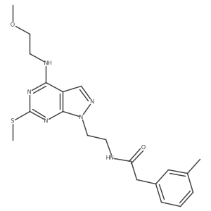 N-(2-(4-((2-methoxyethyl)amino)-6-(methylthio)-1H-pyrazolo[3,4-d]pyrimidin-1-yl)ethyl)-2-(m-tolyl)acetamide Structure