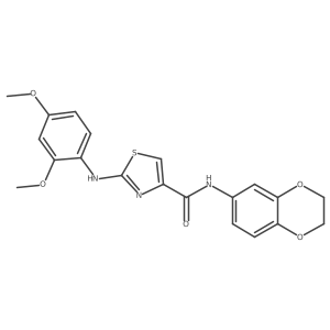 N-(2,3-dihydrobenzo[b][1,4]dioxin-6-yl)-2-((2,4-dimethoxyphenyl)amino)thiazole-4-carboxamide结构式