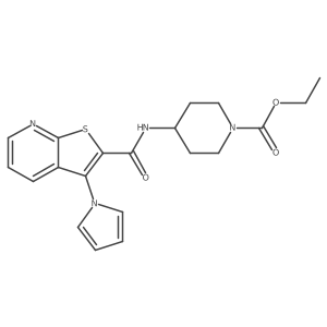 ethyl 4-(3-(1H-pyrrol-1-yl)thieno[2,3-b]pyridine-2-carboxamido)piperidine-1-carboxylate结构式