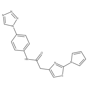 2-(2-(1H-pyrrol-1-yl)thiazol-4-yl)-N-(4-(1H-tetrazol-1-yl)phenyl)acetamide结构式
