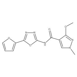 N-(5-(furan-2-yl)-1,3,4-oxadiazol-2-yl)-3-methoxy-1-methyl-1H-pyrazole-4-carboxamide结构式