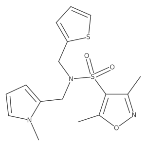 3,5-dimethyl-N-((1-methyl-1H-pyrrol-2-yl)methyl)-N-(thiophen-2-ylmethyl)isoxazole-4-sulfonamide结构式