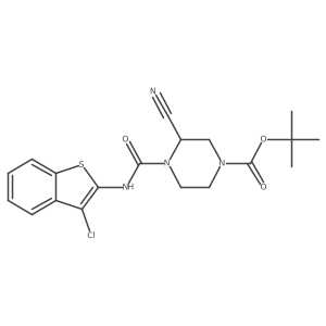 Tert-butyl 4-[(3-chloro-1-benzothiophen-2-yl)carbamoyl]-3-cyanopiperazine-1-carboxylate结构式