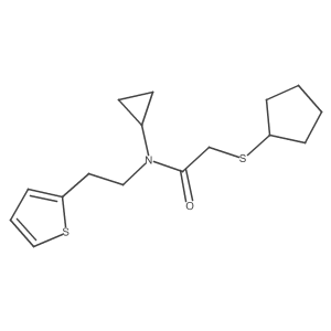 2-(cyclopentylthio)-N-cyclopropyl-N-(2-(thiophen-2-yl)ethyl)acetamide结构式