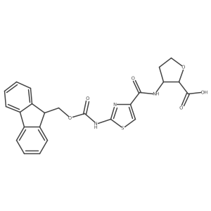 rac-(2R,3S)-3-[2-({[(9H-fluoren-9-yl)methoxy]carbonyl}amino)-1,3-thiazole-4-amido]oxolane-2-carboxylic acid结构式