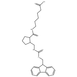 rac-6-{[(1R,2S)-2-[({[(9H-fluoren-9-yl)methoxy]carbonyl}amino)methyl]cyclopentyl]formamido}hexanoic acid Structure