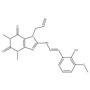 (E)-7-allyl-8-(2-(2-hydroxy-3-methoxybenzylidene)hydrazinyl)-1,3-dimethyl-1H-purine-2,6(3H,7H)-dione Structure